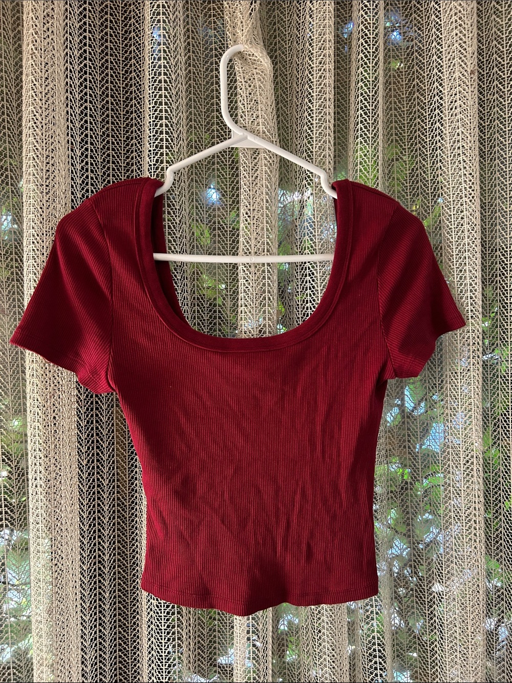 Universal Thread Ribbed Scoop Crop Top - Wine